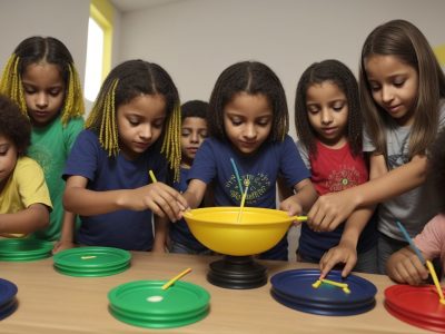 Crianças praticando jogos e brincadeiras na educação física escolar, promovendo diversão, aprendizado e desenvolvimento infantil