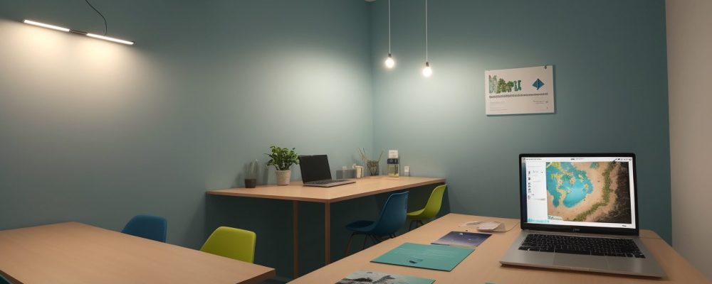 Estudantes engajados em uma discussão sobre jornalismo científico, com anotações e artigos em uma mesa, simbolizando a comunicação científica.