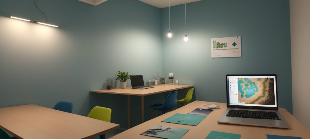 Estudantes engajados em uma discussão sobre jornalismo científico, com anotações e artigos em uma mesa, simbolizando a comunicação científica.