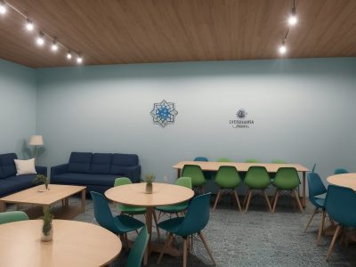 Implementação da LGPD em ambiente de trabalho, com pessoas interagindo e símbolos de proteção de dados