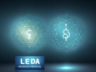 Uma mão segura um escudo digital com ícones de dados, simbolizando a proteção de dados na educação, com um fundo de escola e alunos.