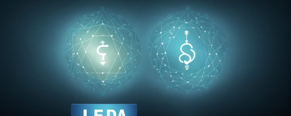 Uma mão segura um escudo digital com ícones de dados, simbolizando a proteção de dados na educação, com um fundo de escola e alunos.