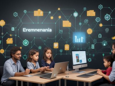 Ilustração sobre a implementação da LGPD nas escolas, com foco em proteção de dados e o curso online de linguagens e suas tecnologias.