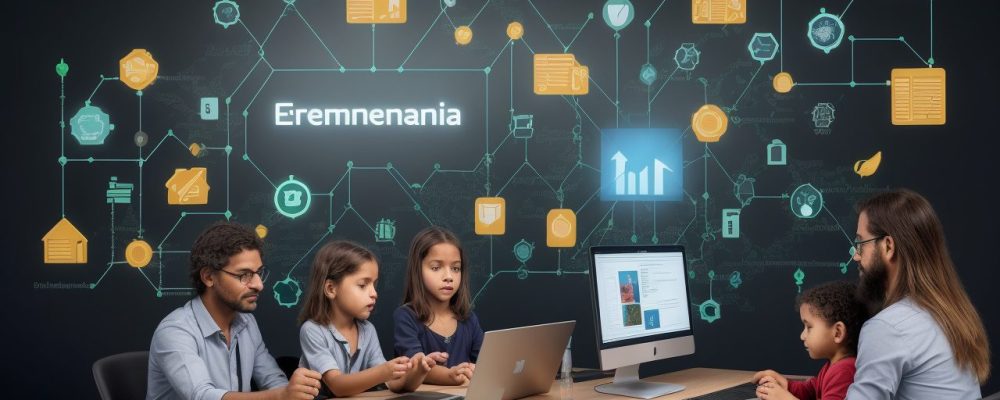 Ilustração sobre a implementação da LGPD nas escolas, com foco em proteção de dados e o curso online de linguagens e suas tecnologias.