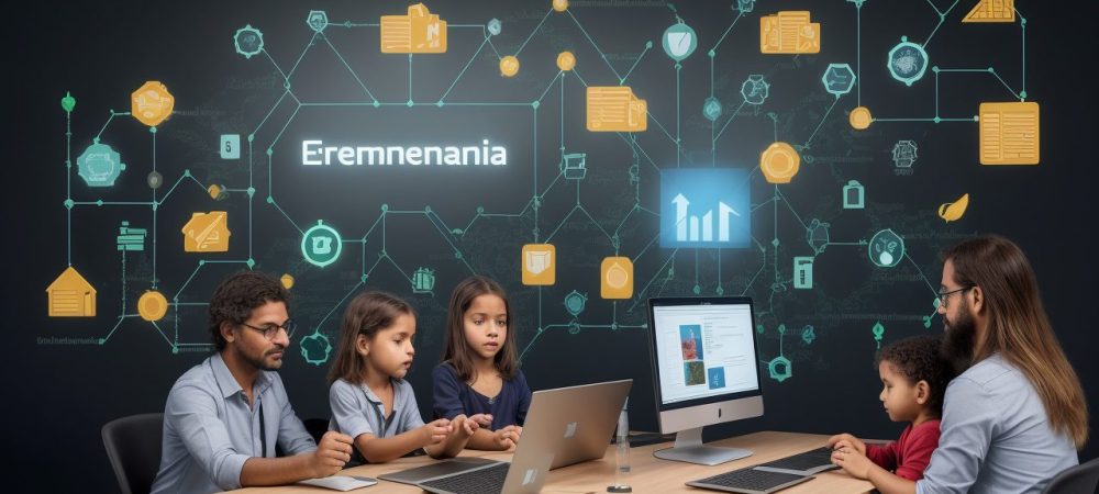 Ilustração sobre a implementação da LGPD nas escolas, com foco em proteção de dados e o curso online de linguagens e suas tecnologias.