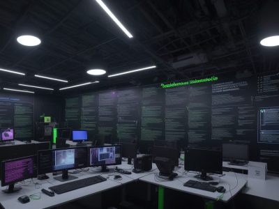 Alunos em laboratório de informática utilizando computadores e softwares, aprendendo e desenvolvendo habilidades digitais.