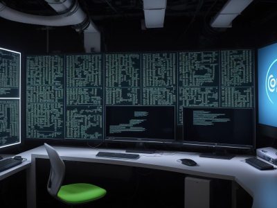 Laboratório de informática moderno com alunos utilizando computadores, demonstrando a aplicação de ferramentas e software para aprendizado e projetos.