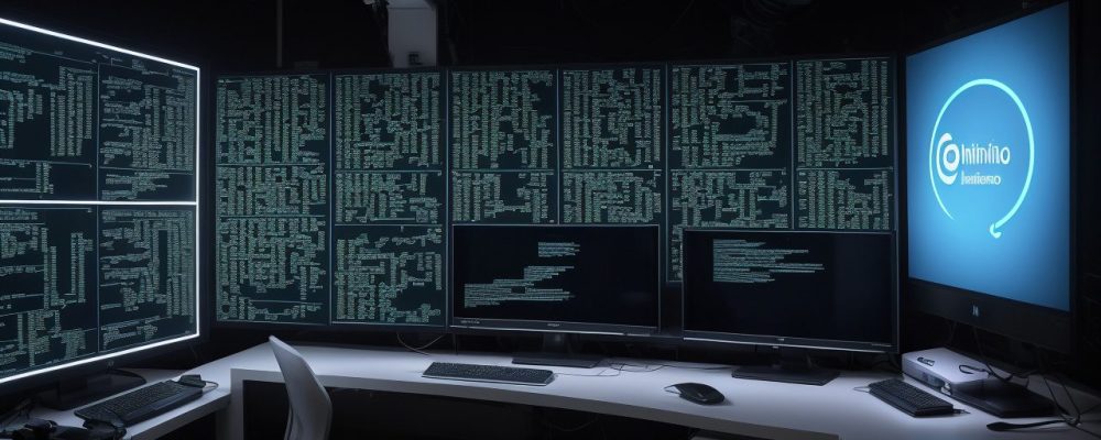 Laboratório de informática moderno com alunos utilizando computadores, demonstrando a aplicação de ferramentas e software para aprendizado e projetos.