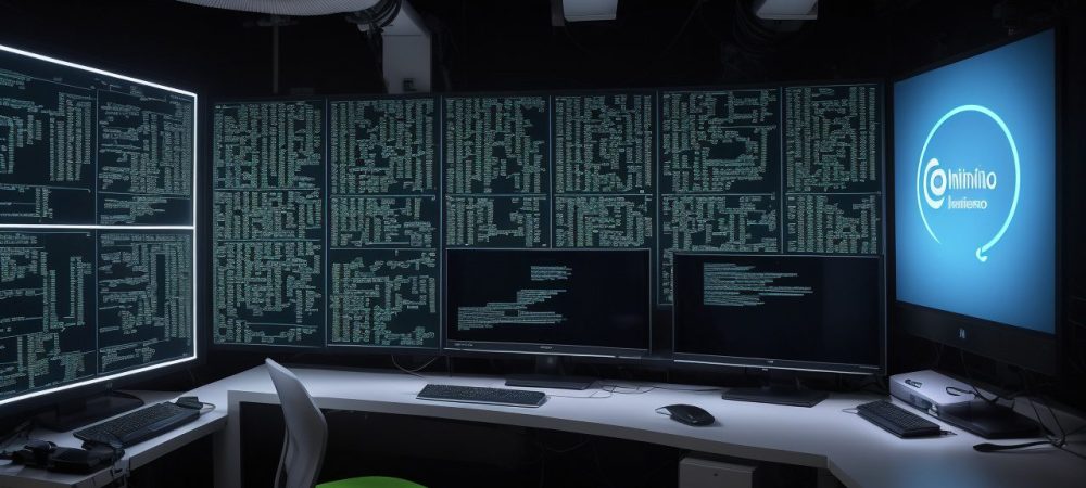 Laboratório de informática moderno com alunos utilizando computadores, demonstrando a aplicação de ferramentas e software para aprendizado e projetos.