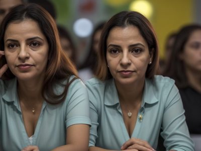 Imagem ilustrando a Lei Maria da Penha, mostrando mulheres recebendo apoio e informações sobre seus direitos.