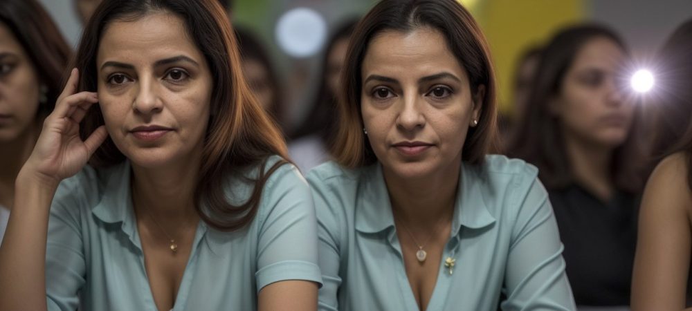 Imagem ilustrando a Lei Maria da Penha, mostrando mulheres recebendo apoio e informações sobre seus direitos.