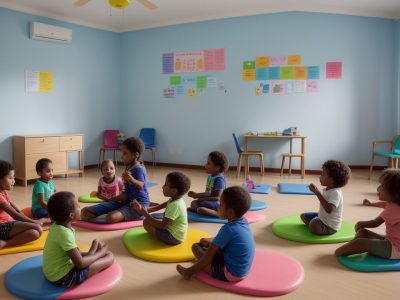 Crianças em sala de aula aprendendo sobre letramento na educação infantil com auxílio de um curso online