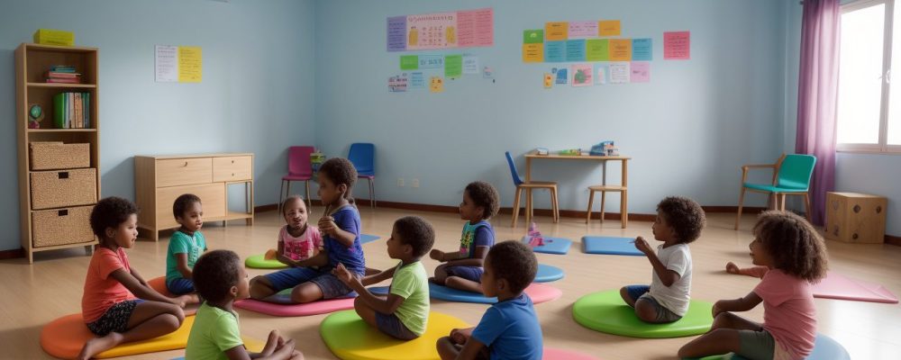 Crianças em sala de aula aprendendo sobre letramento na educação infantil com auxílio de um curso online