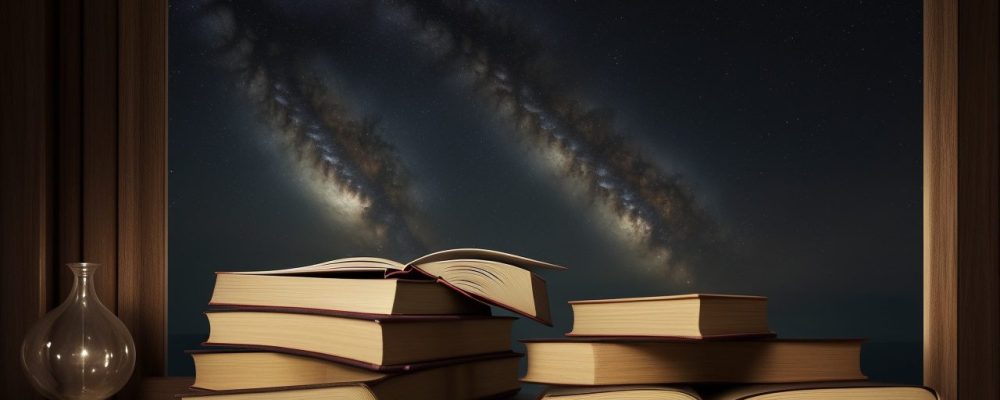 Imagem que representa a língua portuguesa e literatura brasileira, com livros abertos e elementos visuais de aprendizado e interpretação de textos.