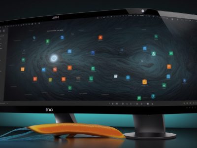 Tela de computador exibindo interface do Linux Ubuntu, mostrando comandos e aplicações em destaque
