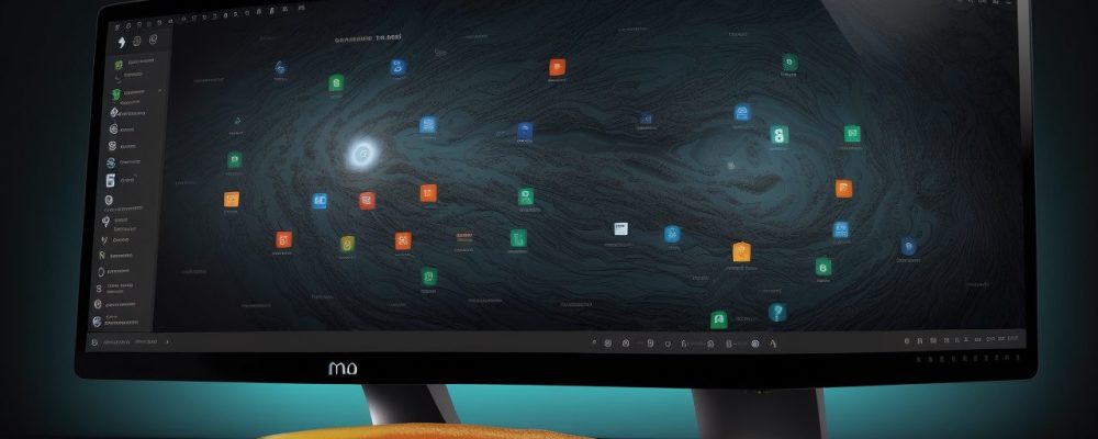 Tela de computador exibindo interface do Linux Ubuntu, mostrando comandos e aplicações em destaque