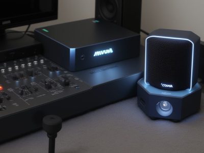 Imagem ilustrativa sobre curso de locução e sonoplastia, mostrando equipamentos de áudio e um ambiente de estúdio, representando o aprendizado e prática.