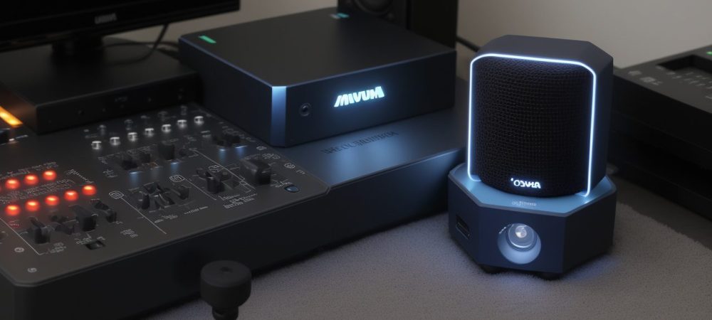 Imagem ilustrativa sobre curso de locução e sonoplastia, mostrando equipamentos de áudio e um ambiente de estúdio, representando o aprendizado e prática.