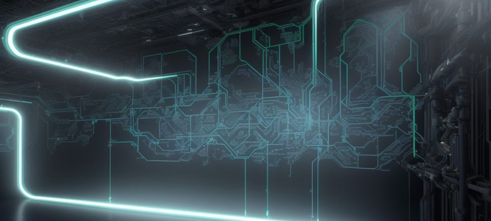 Imagem mostrando a logística empresarial em ação, com elementos visuais de gestão de estoque, transporte e distribuição, representando eficiência e inovação.