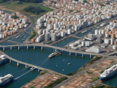 Profissionais analisando mapas e planejando rotas de transporte em um escritório moderno, representando a logística internacional e o comércio exterior.