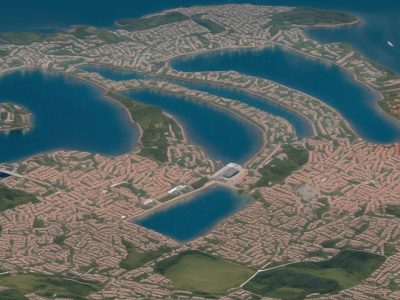 Imagem de um mapa logístico detalhado com rotas e símbolos representando a logística de distribuição e planejamento estratégico