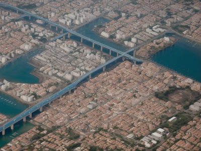Imagem mostrando um diagrama complexo de rotas de transporte de cargas, representando a otimização e eficiência na logística, com um mapa mundi ao fundo, tudo em cores vibrantes e modernas.