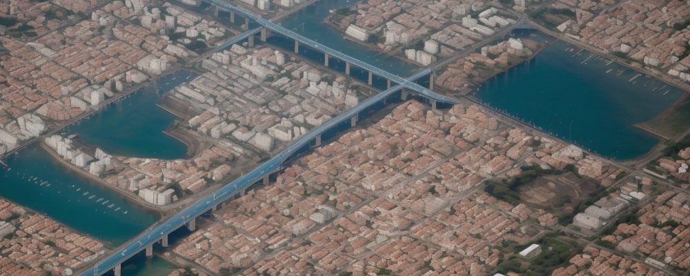 Imagem mostrando um diagrama complexo de rotas de transporte de cargas, representando a otimização e eficiência na logística, com um mapa mundi ao fundo, tudo em cores vibrantes e modernas.