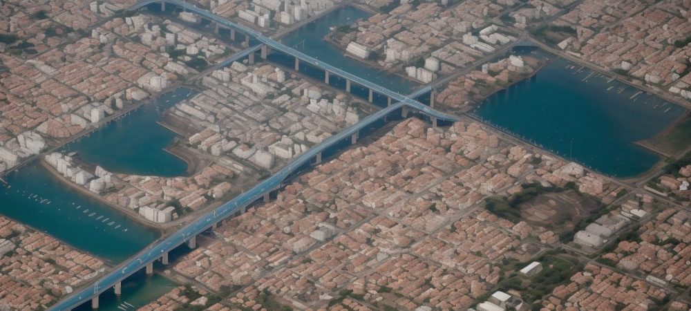 Imagem mostrando um diagrama complexo de rotas de transporte de cargas, representando a otimização e eficiência na logística, com um mapa mundi ao fundo, tudo em cores vibrantes e modernas.