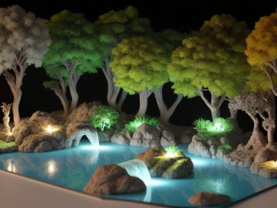 Representação de maquetes digitais e físicas, ilustrando o processo de visualização de projetos de arquitetura e urbanismo