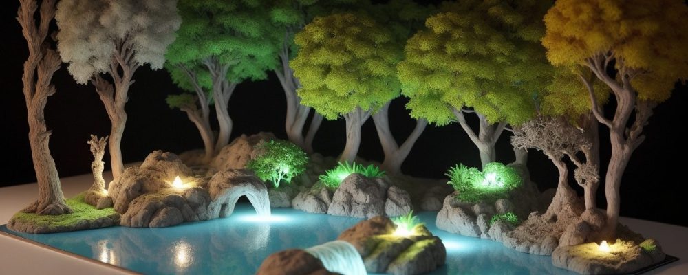 Representação de maquetes digitais e físicas, ilustrando o processo de visualização de projetos de arquitetura e urbanismo