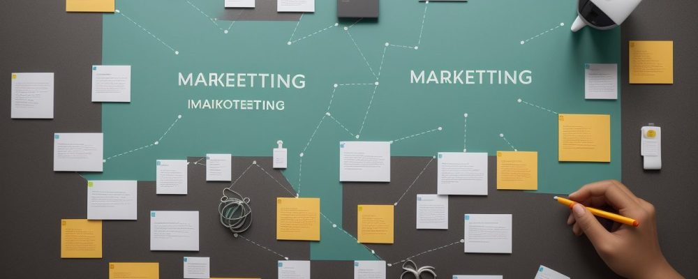 Imagem ilustrando estratégias de marketing digital, com pessoas trabalhando em um ambiente colaborativo, com foco em marketing e comunicação.