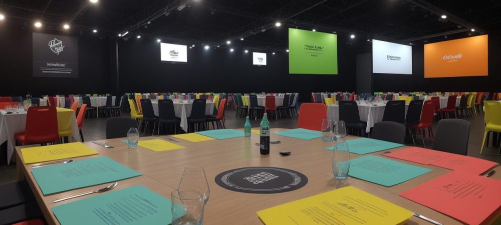 Cenário dinâmico de marketing esportivo digital, com estudantes em curso, exemplos e sucesso.