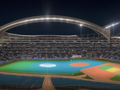 Imagem ilustrando estratégias de marketing esportivo, mostrando eventos, atletas e engajamento do público.