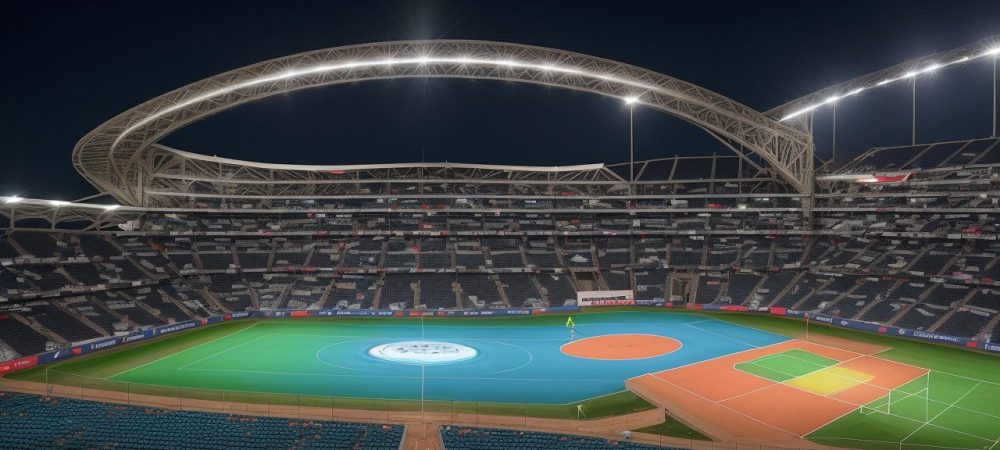 Imagem ilustrando estratégias de marketing esportivo, mostrando eventos, atletas e engajamento do público.