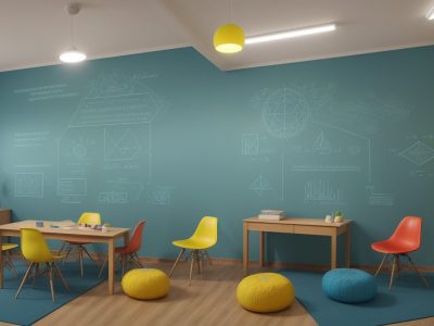 Alunos engajados em aulas de matemática online, utilizando ferramentas digitais em um ambiente escolar moderno e acolhedor.