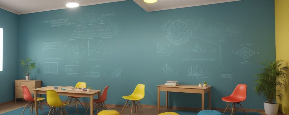 Alunos engajados em aulas de matemática online, utilizando ferramentas digitais em um ambiente escolar moderno e acolhedor.