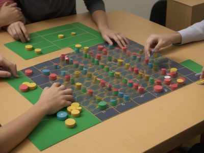 Alunos da EJA engajados em atividades lúdicas de matemática, utilizando jogos para um aprendizado mais significativo e divertido.