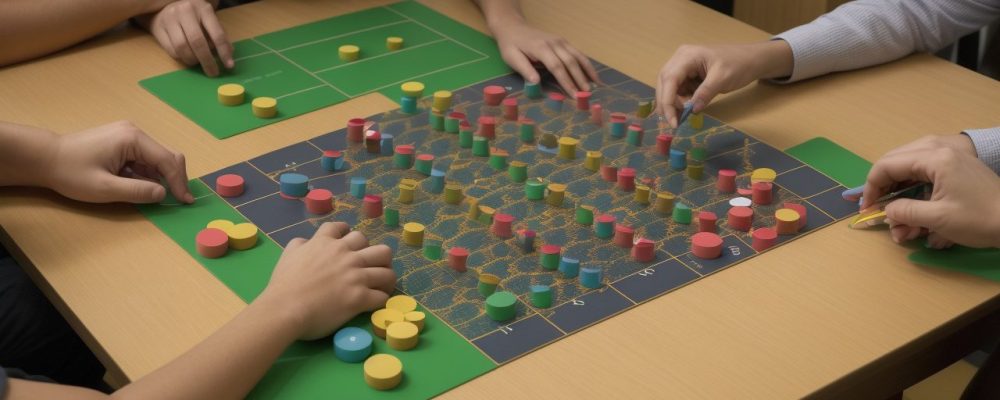 Alunos da EJA engajados em atividades lúdicas de matemática, utilizando jogos para um aprendizado mais significativo e divertido.