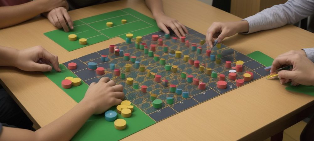 Alunos da EJA engajados em atividades lúdicas de matemática, utilizando jogos para um aprendizado mais significativo e divertido.