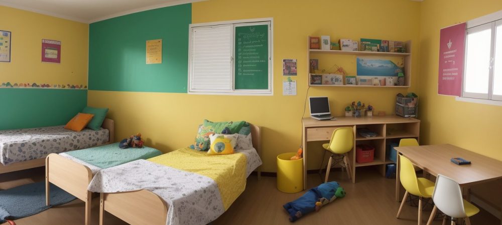 Imagem de sala de aula com materiais alternativos, jogos educativos e alunos engajados em atividades criativas para sala de aula.