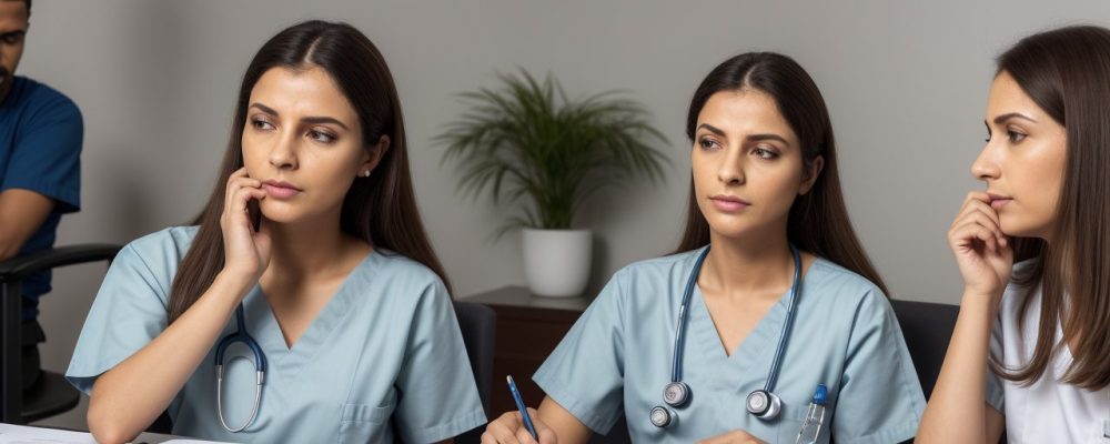 Profissional de medicina do trabalho analisando exames PCMSO em um ambiente de escritório, promovendo a saúde e segurança no trabalho.