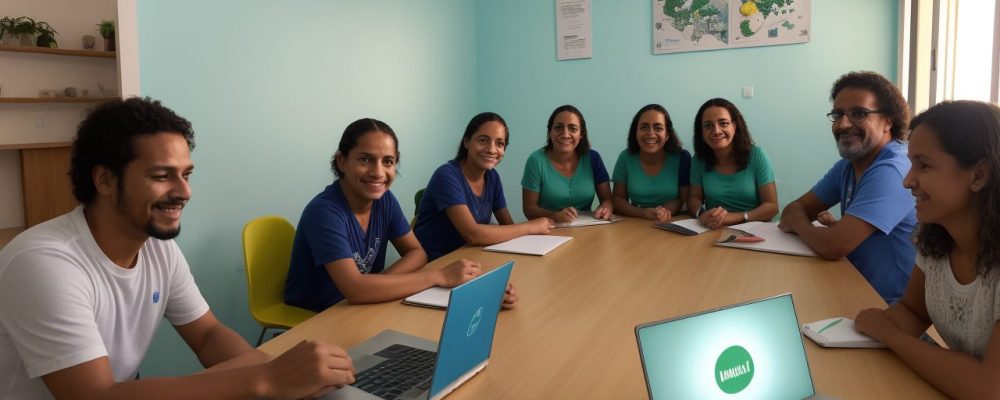 Diretores e professores em um programa de mentoria escolar, com foco em desenvolvimento de liderança e gestão eficaz.