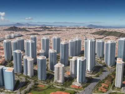 Representação visual do mercado imobiliário, mostrando transações, contratos e oportunidades para corretores e investidores.