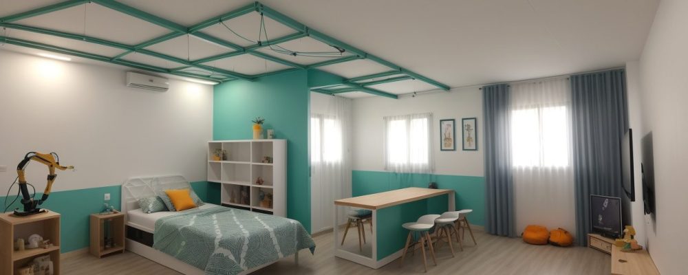 Alunos trabalhando em projetos STEM em uma sala de aula moderna, focando em ciência, tecnologia, engenharia e matemática.