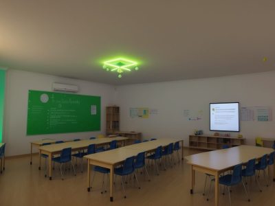 Professora aplicando metodologia do ensino da matemática em sala de aula com alunos engajados e recursos didáticos