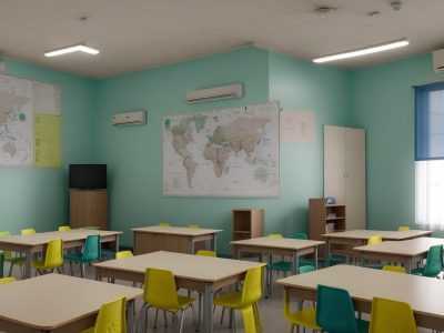 Imagem ilustrando sala de aula com metodologias ativas para o ensino de matemática, focando em resolução de problemas e jogos educativos.