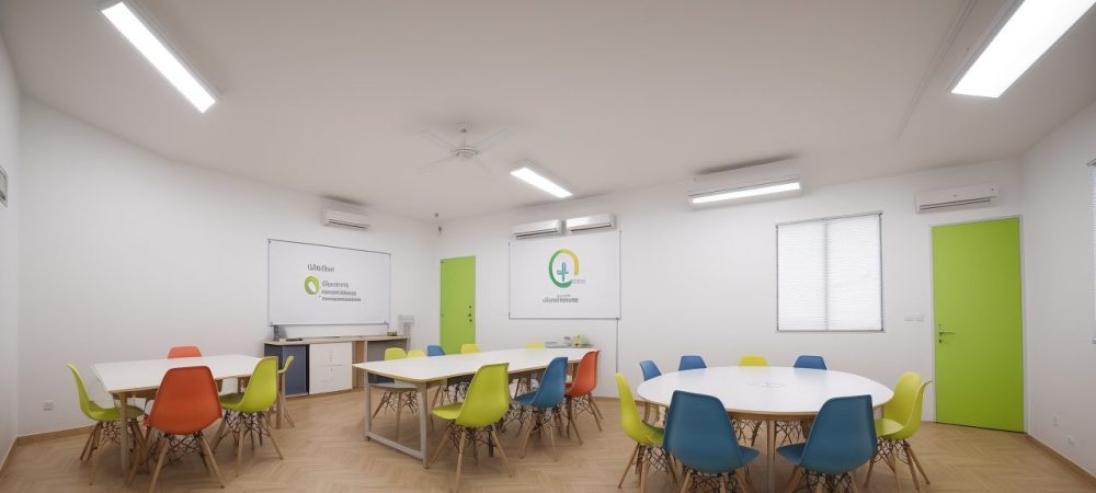 Alunos interagindo em sala de aula, utilizando metodologias ativas como sala de aula invertida, em um ambiente dinâmico e colaborativo.