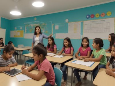 Crianças participando de atividades lúdicas em sala de aula, utilizando metodologias ativas para um aprendizado mais envolvente na educação infantil.