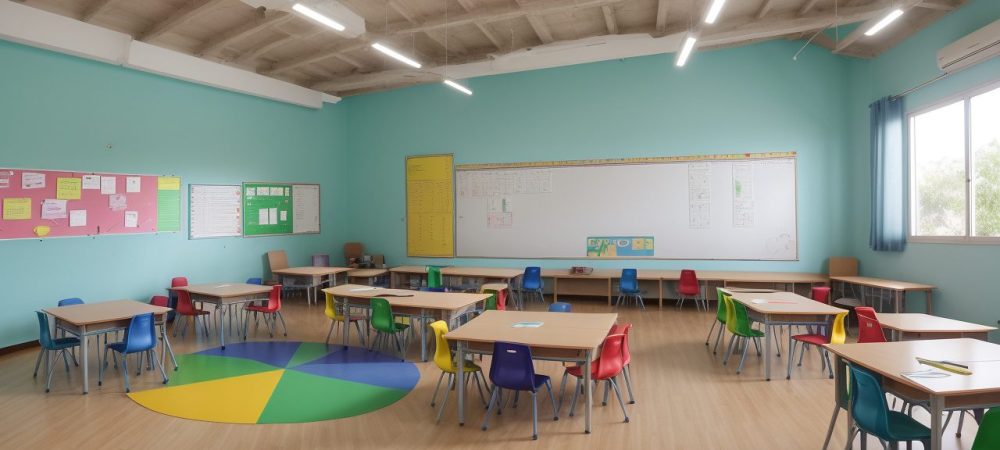 Professor aplicando metodologias ativas em sala de aula do ensino médio, com alunos engajados em projetos e discussões colaborativas.