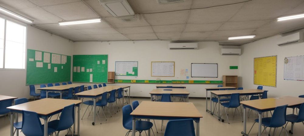 Professor aplicando metodologias ativas em sala de aula do ensino médio, com alunos engajados em projetos colaborativos e uso de tecnologias educacionais.